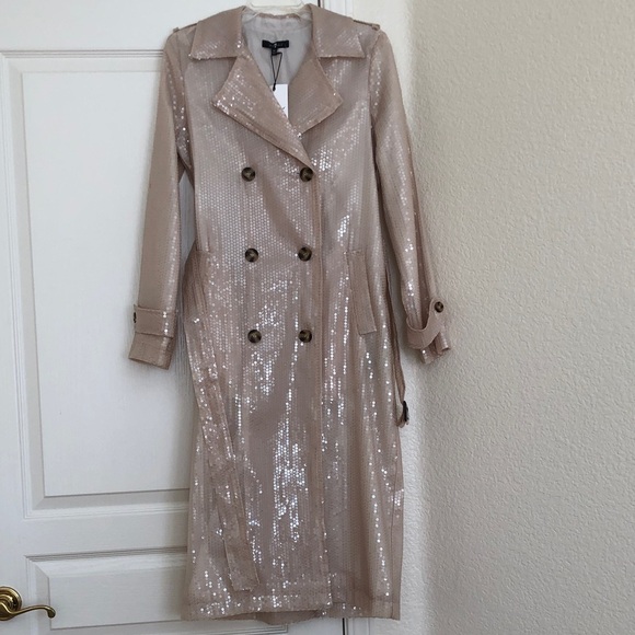 7 For All Mankind Jackets & Blazers - 7 For All Mankind Sequin Trench Coat in Nude Beige